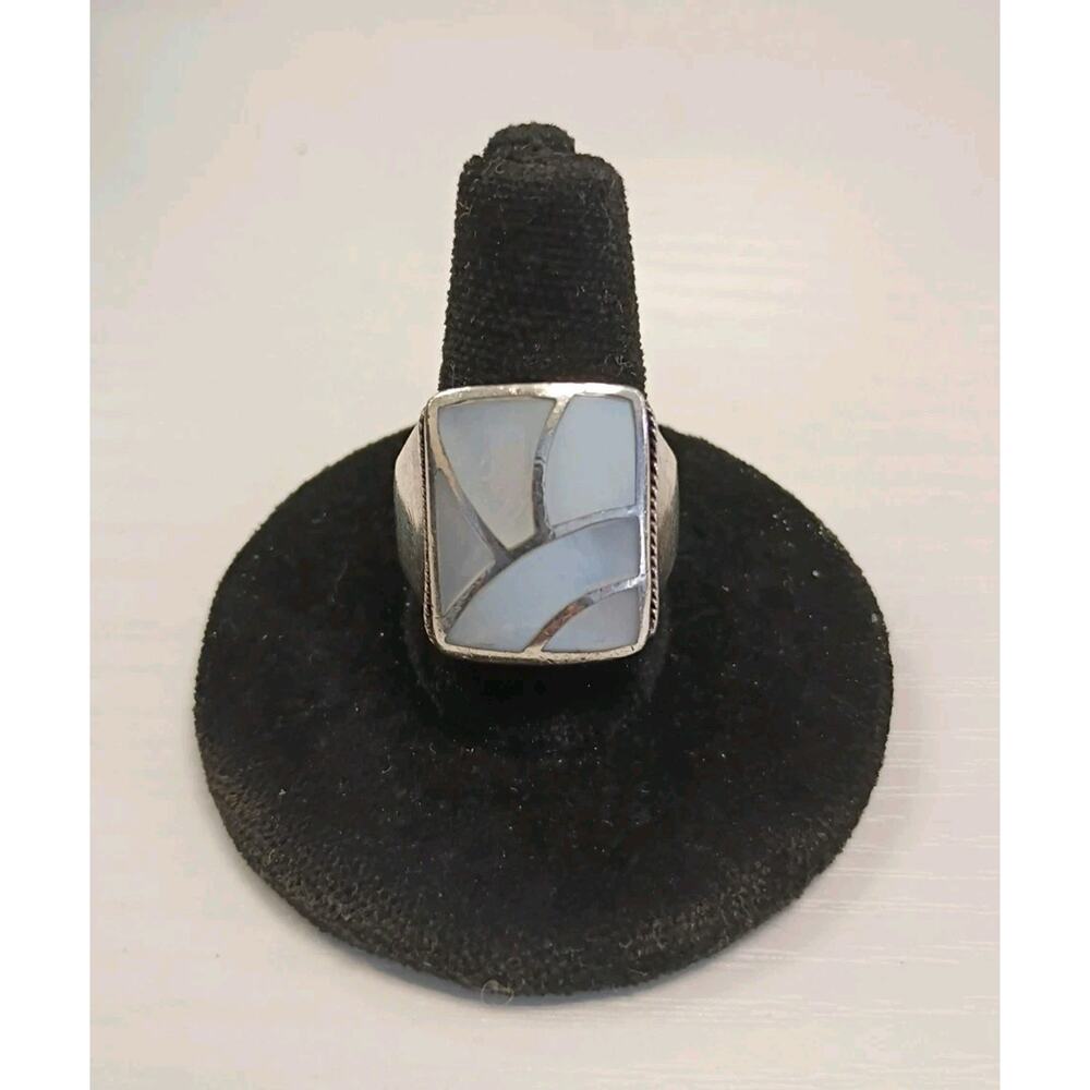 Sterling Silver 925 Mother Of Pearl Abalone Ring Size 6.75 Vintage 7.4g 18x15mm